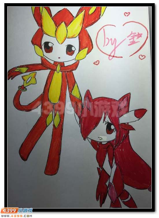 赛尔号手绘 米缪在一起